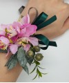 Wrist Corsage Fabric Flower Artificial Leaf with Satin Ribbon