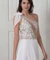 Nicole one-shoulder wedding dress with a beaded embroidered lace bodice, illusion back and flowing ivory chiffon skirt