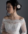 Bianca off-shoulder bridal bolero in ivory beaded lace with 3/4 sleeves and scalloped lace edges