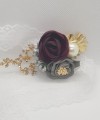 Wrist Corsage, Rose Flower with Gold, Crystals, Pearl & Lace Ribbon