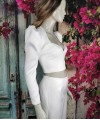 Ivory satin detachable long bridal sleeves and straps with a statement puff shoulder