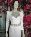 Ivory satin detachable long bridal sleeves and straps with a statement puff shoulder