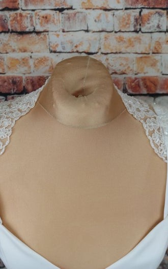 White duchess satin and beaded lace detachable bridal cap sleeves and straps on the shoulder and back