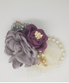 Wrist Corsage Rose Flower with Gold Leaf & Pearl Bracelet
