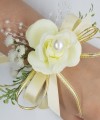 Wrist Corsage Rose Fabric Flower & Artificial Leaves with Satin Ribbon