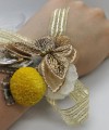 Wrist Corsage Gold 3D Lace Butterfly with Gold & Yellow Decoration