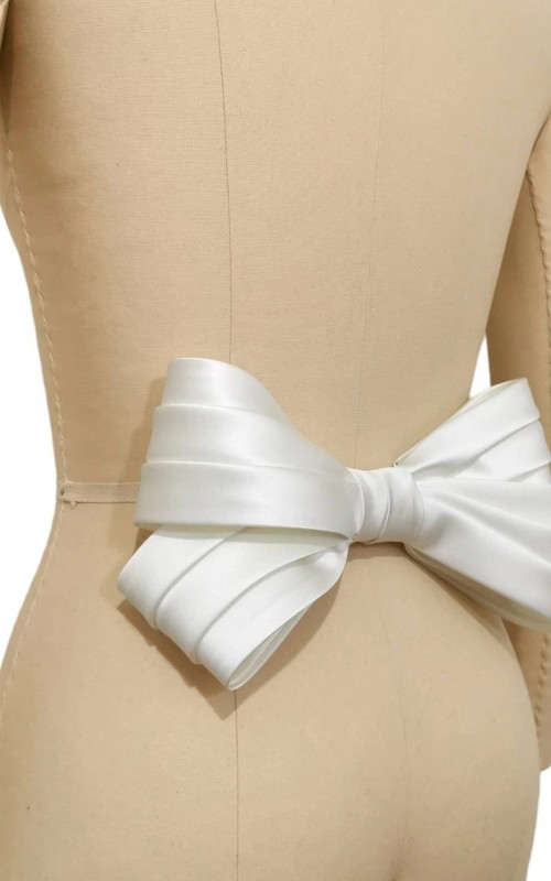 detachable pleated wedding dress bow back bow sash duchess satin