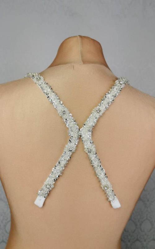 Crystal and pearl detachable bridal straps and sleeves hand-beaded on ivory satin