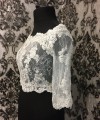 Bianca off-shoulder bridal bolero in ivory beaded lace with 3/4 sleeves and scalloped lace edges