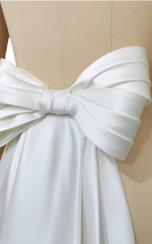detachable pleated wedding dress bow back bow sash duchess satin