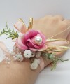 Wrist Corsage Rose Fabric Flower & Artificial Leaves with Satin Ribbon