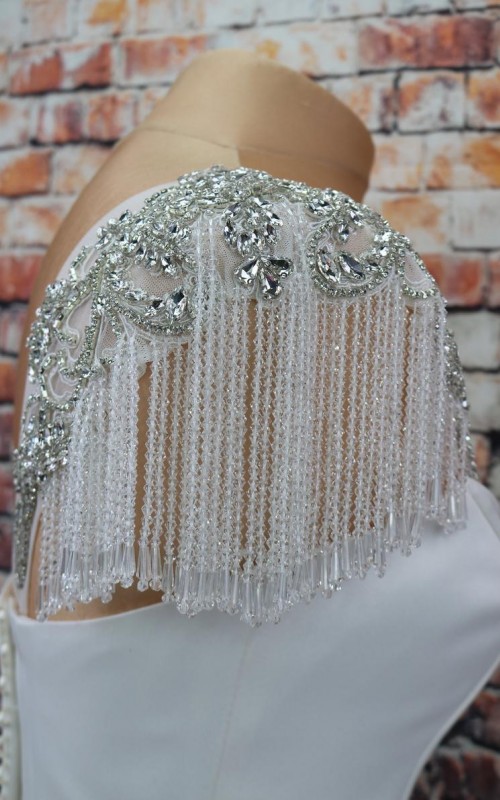 crystal beaded detachable bridal sleeves with fringe rhinestone shoulder wedding dress sleeves ivory