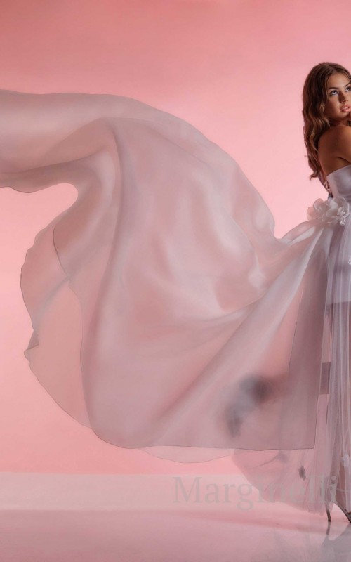 detachable ivory organza wedding train fabric flowers bridal train