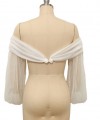long detachable off shoulder pleated tulle wedding dress sleeves frilled cuff ivory