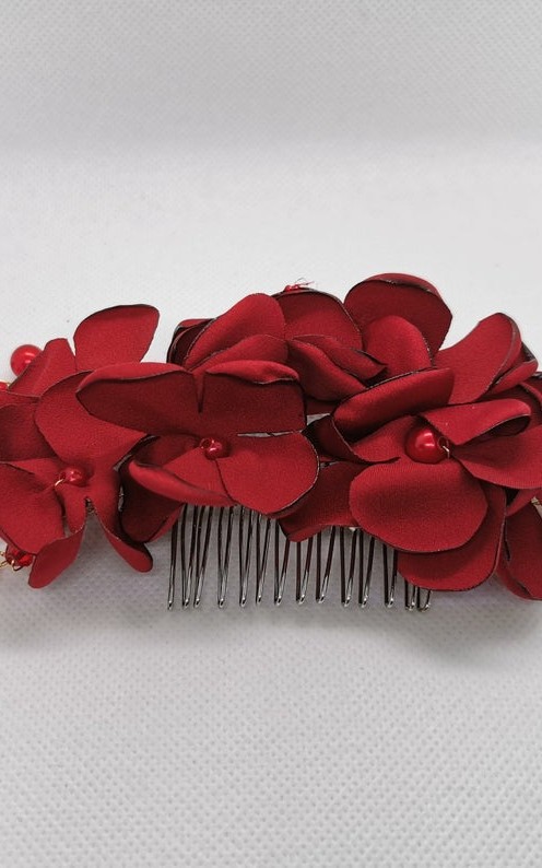 Red Flower Hair Comb