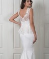 Nadine two-piece wedding dress with a plain satin fishtail gown and a detachable beaded lace top with a peplum