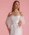White flutter tulle detachable bridal sleeves and straps with beaded lace at the shoulder