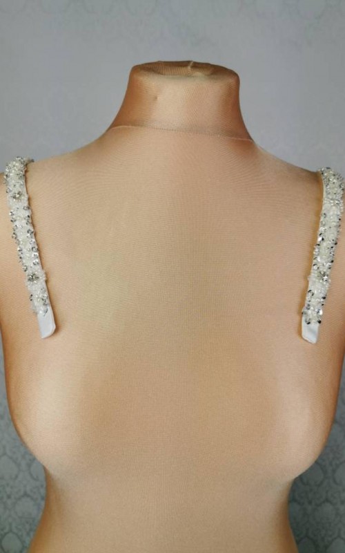 Crystal and pearl detachable bridal straps and sleeves hand-beaded on ivory satin
