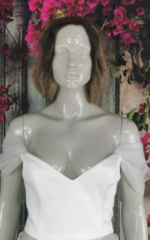 White glitter tulle off-shoulder detachable bridal straps and sleeves