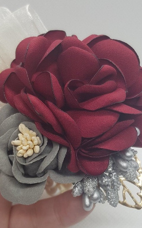 Wrist Corsage Rose Flower with Gold Leaf & Pearl Bracelet