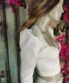 Ivory satin detachable long bridal sleeves and straps with a statement puff shoulder