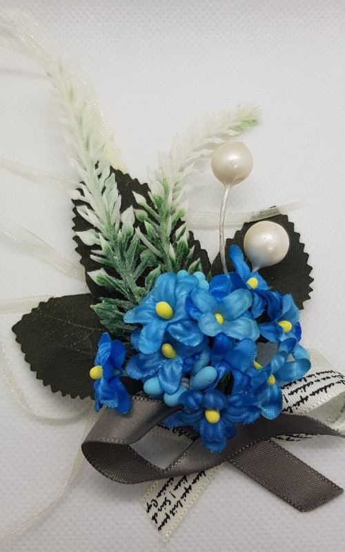 Floral Wrist Corsage Artificial Flower & Leaf with Organza Ribbon