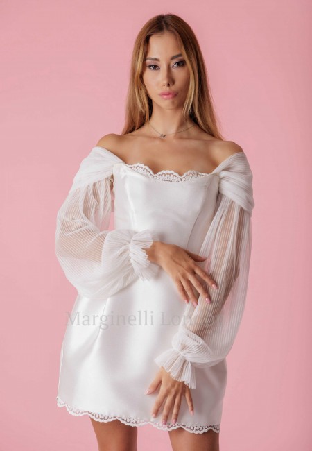 Long Detachable Off-Shoulder Sleeves in Pleated Tulle
