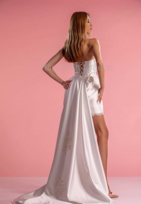 Detachable Satin Wedding Train with Beaded Lace Details