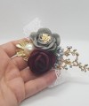 Wrist Corsage, Rose Flower with Gold, Crystals, Pearl & Lace Ribbon