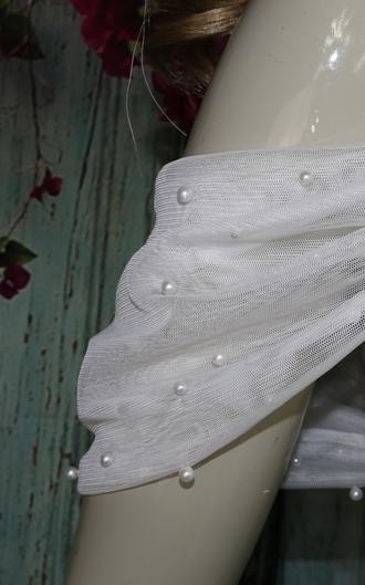 Off-shoulder pearl tulle detachable bridal straps and sleeves in ivory