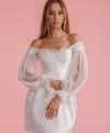 Long off-shoulder tulle detachable bridal sleeves and straps in ivory
