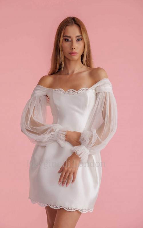 Long off-shoulder tulle detachable bridal sleeves and straps in ivory