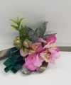 Wrist Corsage Fabric Flower Artificial Leaf with Satin Ribbon