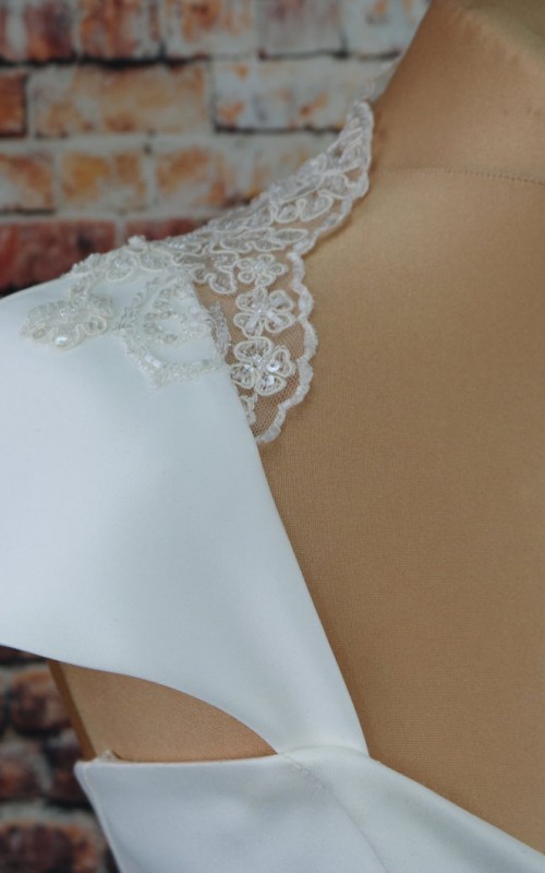 White duchess satin and beaded lace detachable bridal cap sleeves and straps on the shoulder and back