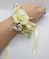 Wrist Corsage Rose Fabric Flower & Artificial Leaves with Satin Ribbon