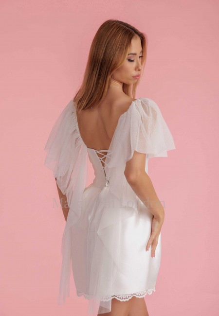 Flutter Tulle Detachable Bridal Sleeves & Straps with a Flowing Tail