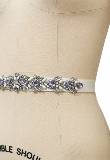 Lavender Crystal Bridal Belt with a Tie Back