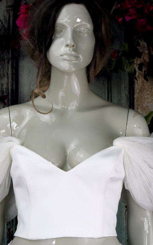 detachable off shoulder puff sleeves soft tulle wedding dress sleeves ivory