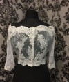 Bianca off-shoulder bridal bolero in ivory beaded lace with 3/4 sleeves and scalloped lace edges
