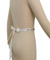 Bridal sash belt with a rose gold crystal and pearl appliqué that ties at the back in a bow