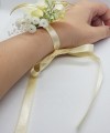 Wrist Corsage Rose Fabric Flower & Artificial Leaves with Satin Ribbon