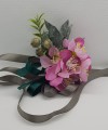 Wrist Corsage Fabric Flower Artificial Leaf with Satin Ribbon