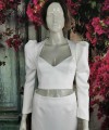 Ivory satin detachable long bridal sleeves and straps with a statement puff shoulder