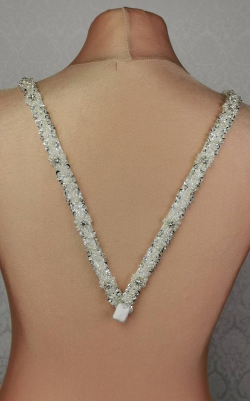 Crystal and pearl detachable bridal straps and sleeves hand-beaded on ivory satin