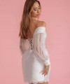 Long tulle and satin detachable bridal sleeves and straps in ivory, off the shoulder