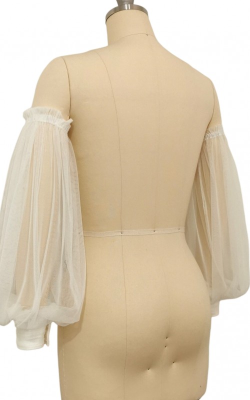 long detachable off shoulder bishop sleeves tulle wedding dress sleeves wide cuff ivory