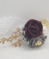 Wrist Corsage, Rose Flower with Gold, Crystals, Pearl & Lace Ribbon