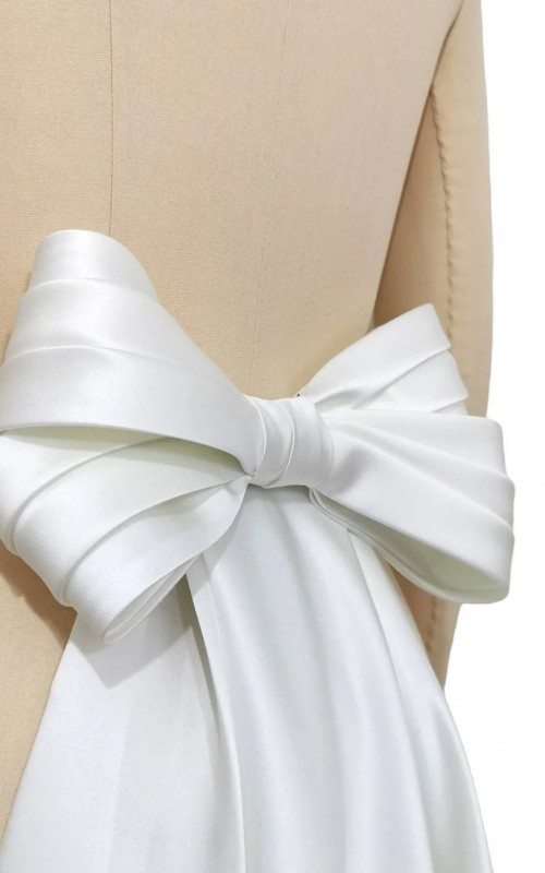 detachable pleated wedding dress bow back bow sash duchess satin
