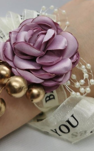 Wrist Corsage Flower Rose with Gold Decoration & Pearl