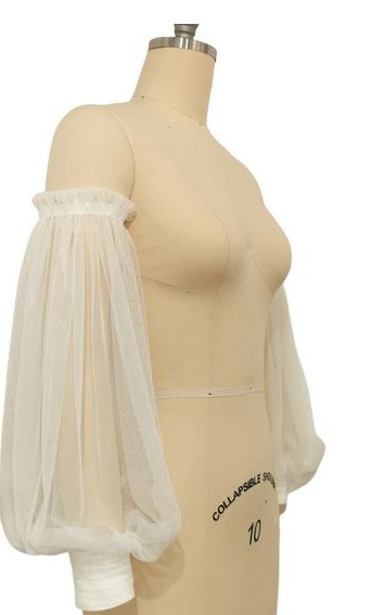 long detachable off shoulder bishop sleeves tulle wedding dress sleeves wide cuff ivory